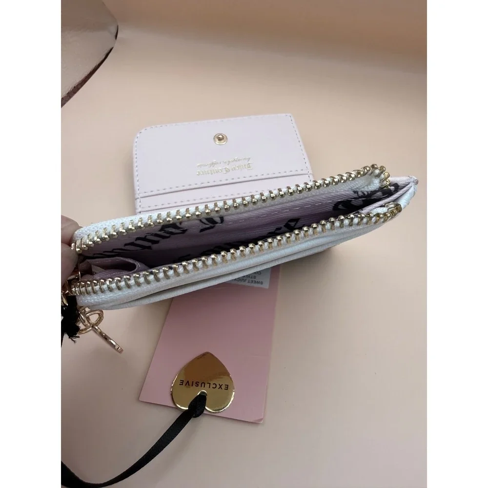 Juicy Couture Sweet Juicy L-Zip Card Case Wallet Black Velour Strawberry‎ NEW